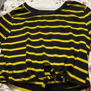 yellow & black crop top , tie in front